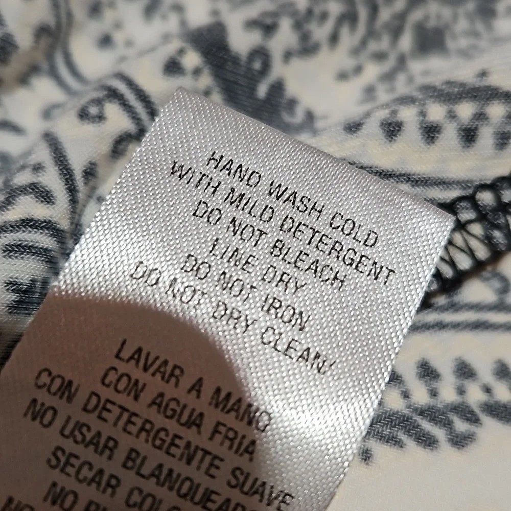 Sandra Darren | Gray and Cream Paisly Faux Wrap Knit Dress - Picture 7 of 12